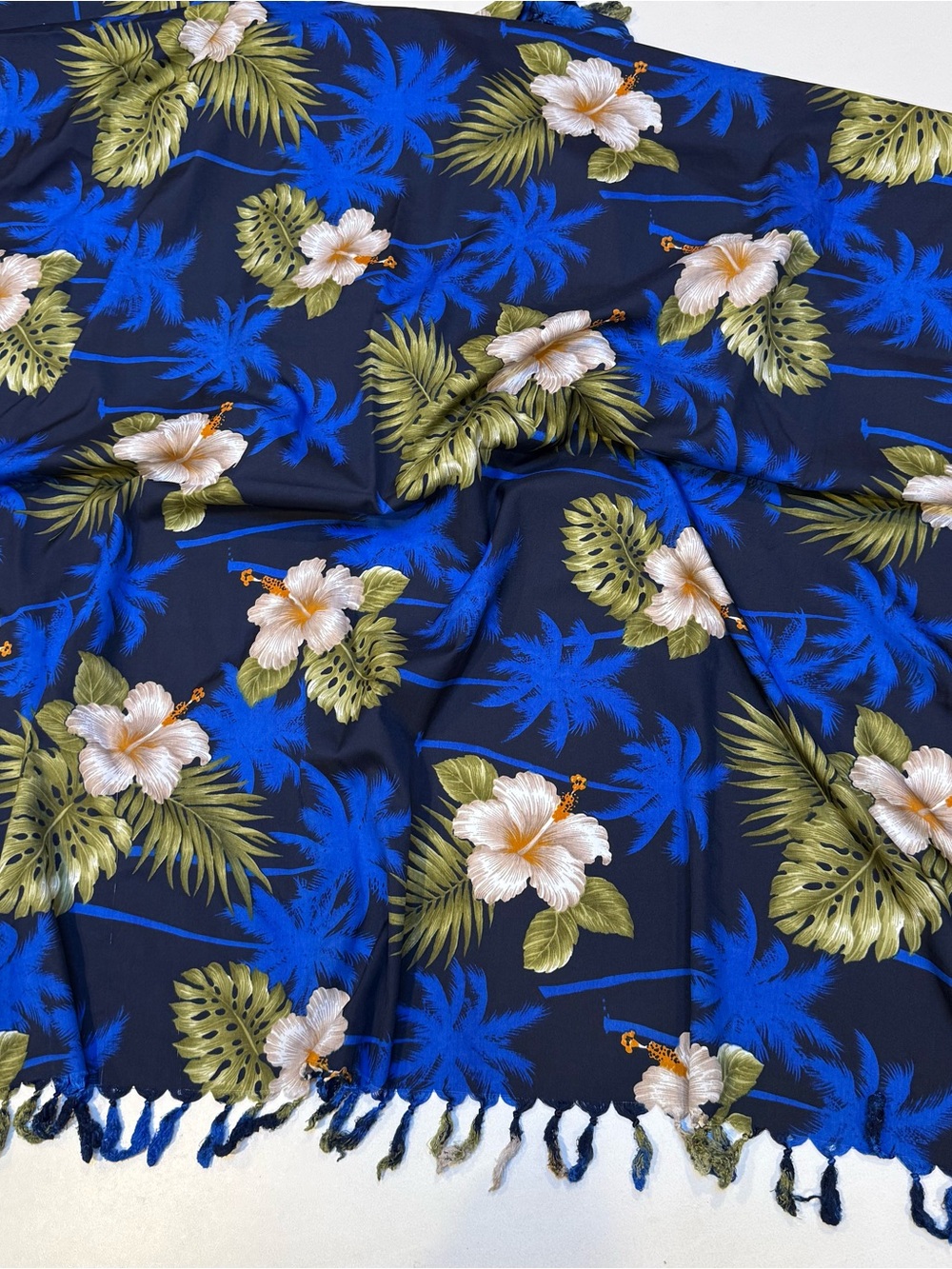 Tropical Hibiscus Print Scarf in Green and Blue